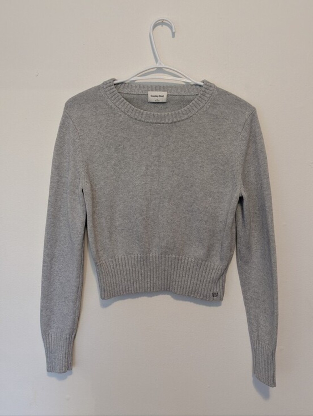 Aritzia Sunday Best Organic Cotton Cashmere Cropped Sweater Grey Parisian Chic S